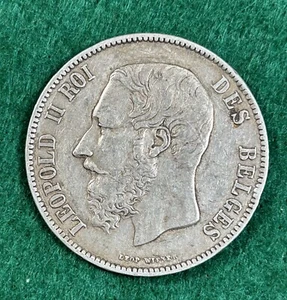1870 Belgium 5 Francs Silver - Picture 1 of 5