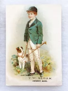 CARTA COMMERCIALE VITTORIANA ragazzo con cane PORTA FRUSTA EQUITAZIONE T.W. SLOAN Amherst MA - Foto 1 di 7