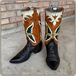 Vtg Little’s San Antonio Texas Butterfly Inlay Leather Western Cowboy Boots Mens - Picture 1 of 24