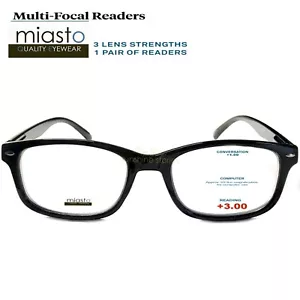 GAFAS DE LECTURA LECTORA DE COMPUTADORA RECTANGULAR MULTIFOCAL MIASTO +3.00 NEGRAS SIN LÍNEA - Imagen 1 de 2