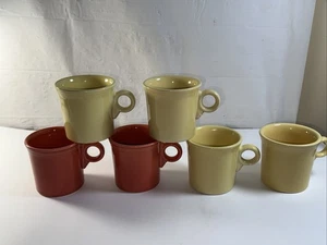 Fiesta Ware Coffee Cup Mug Round Ring Handle Scarlet HLC USA Set Of 6 - Picture 1 of 11