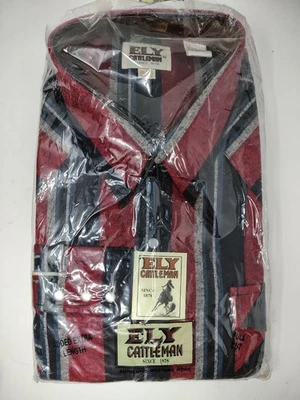 Camisa Vaquera Ely Cattleman Perla A Presión Para Hombres Alta Roja Occidental 2XL 181/2 X 37 Nueva Foto 1 de 4