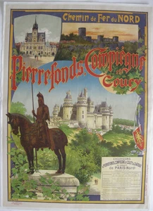 Cartel afiche Chemins de fer Pierrefonds Compiegne litografía entoilé 1910 - Imagen 1 de 10