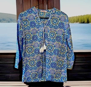 FRISCHE PRODUKTE helles Tunika Bluse 3/4 Arm Quasten Oberteil Shirt Gr. XS/Small - Bild 1 von 6