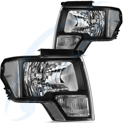 Headlights Assembly Pair For 09-14 Ford F-150 Black Driver and Passenger Side - Image 1 of 4