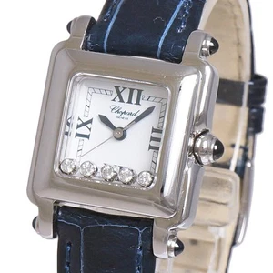 Chopard Happy Sports 5P Diamond Square Mini Women s Watch SS Leather Belt Whi - Picture 1 of 9