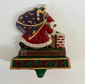 Vintage Midwest Cast Iron Santa Going Down The Chimney Stocking Hanger Holder - Picture 1 of 3