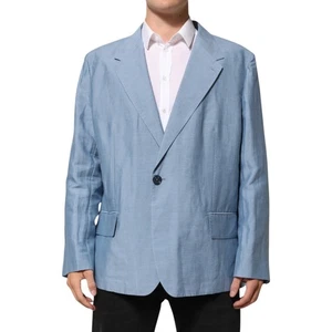 DOLCE & GABBANA Blazer Light Blue Linen Double Breasted Men Jacket IT56/US46/XXL - Picture 1 of 7