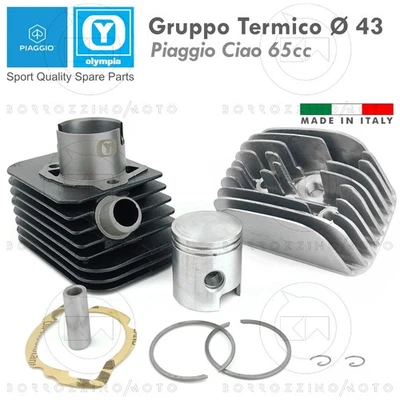 GRUPPO TERMICO OLYMPIA 65cc CILINDRO Ø43 SPINOTTO 12mm PIAGGIO CIAO - BRAVO 50 - Imagen 1 de 3