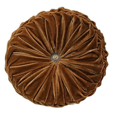 Almohada de Terciopelo Cobre Triturado Redonda Plisada 2 Caras Plateado Floral Centro 15" Diámetro Foto 1 de 4
