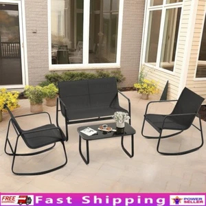 4 Pc Patio Furniture Set Rocking Chairs Glass Table Outdoor Conversation Set US - Picture 1 of 6