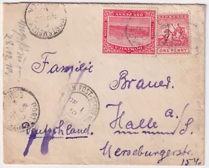 Barbados Mi.No. 124 & Dominicana Mi.No. 42 MiF On Letter To Halle 1910 - Picture 1 of 2