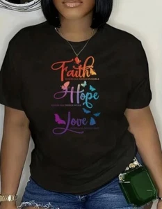 Women’s Plus Sized Faith Based Christian Religious Graphic Print Shirt SZ 0 XL - Picture 1 of 2