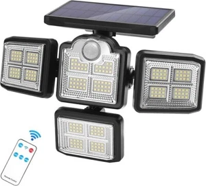 Solar Motion Sensor Flood Lights 4 Heads IP65 Waterproof Remote Control NEW - Picture 1 of 7