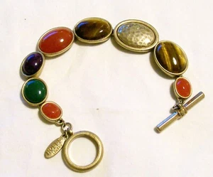 Hobbs Wittenham Bracelet brown green gold-tone bar-link bangle vgc signed - Picture 1 of 2