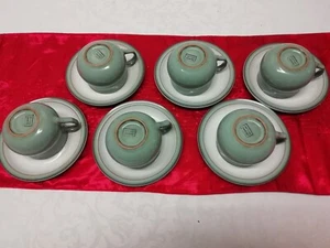 6 X Denby Regency Green Tea Cups and Saucers Set - Picture 1 of 24