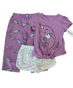 Carter's Toddler Girls 3 Piece Narwhal Top & Bottoms Pajamas Set Size 2T 3T 4T - Picture 1 of 1