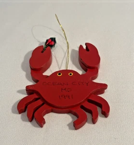Ocean City Maryland Crab Wood Christmas Ornament Kurt Adler VTG 1987 Mistletoe - Picture 1 of 8