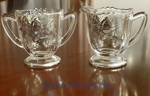 Vintage Depression Creamer & Sugar Elegant Glass Silver Trim and Overlay Poppies - Picture 1 of 9