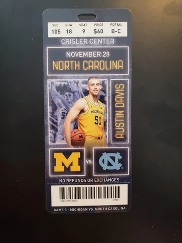 2018 Michigan Wolverines vs North Carolina Tar Heels Basketball Plastic Ticket Cover