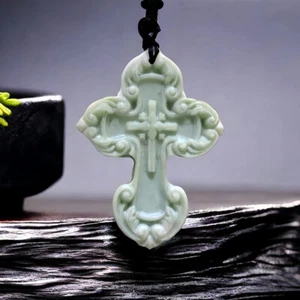 Collar Colgante Cruz Jade Real Natural Dije Tallado Joyería Talismanes Regalo - Imagen 1 de 11