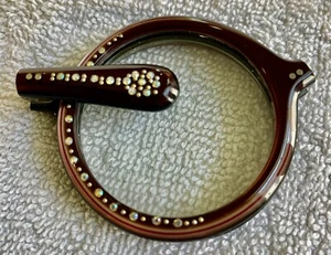 Vintage lucite Lorgnette Glasses Round foldable (RD4) Iridescent Rhinestones - Picture 1 of 14