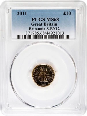 UK - GREAT BRITAIN , GOLD 10 POUNDS 2011 - PCGS MS 68 , RARE12 - Image 1 of 2
