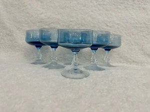 Vintage Fostoria Blue Champagne/ Tall Sherbet Glasses Set Of 6 Excellent - Picture 1 of 6