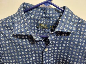 Polo Ralph Lauren Mens Classic Fit Geometric Print Shirt Dress Shirt Blue Medium - Picture 1 of 9