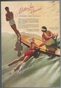1937 MATSON LINES advertisement, Hawaii, surfboard Waikiki beach - Picture 1 of 3
