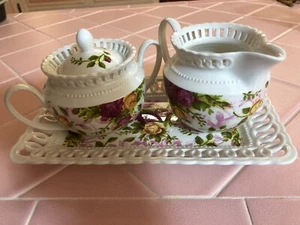 Royal Albert Old Country Roses Bone China Creamer & Sugar Bowl With Lid & Plate - Picture 1 of 10