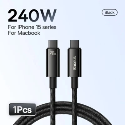 Cabo de carregamento rápido Baseus 240W USB C para iPhone 15 16 Samsung Xiaomi - Imagem 1 de 4