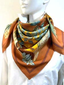 HERME SCASSE NOISETTE Carre 90cm 100% silk Scarf France Brown #4439 - Picture 1 of 14