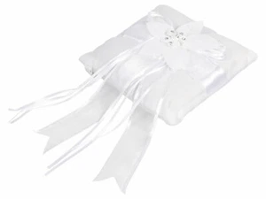 Hochzeitskissen Ringkissen Traukissen Band 20 x 20 cm Knospe Blume Weiß (719139) - Bild 1 von 5