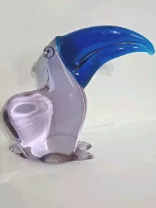 Murano Tukan Vogel mundgeblasen Kunst Glas Figur Dekor blauer Amethyst Vintage - Bild 1 von 14