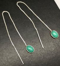 Turquoise pull through drop earrings, solid Sterling Silver, threader, oval. New