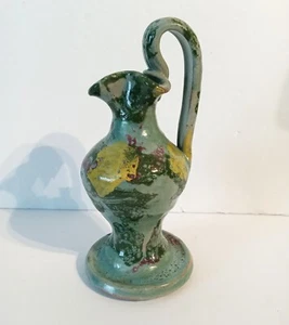 Handpainted Williamsburg Handmade Pottery Pitcher Vase Blue Green 6" - Picture 1 of 6