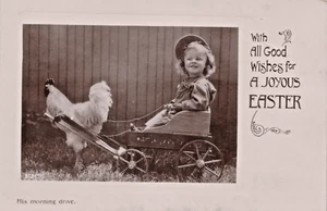 RPPC Adorable Little Girl Riding in a Chicken Cart Wagon Easter Postcard 1908 - Picture 1 of 7