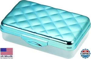 Stylish Metallic Pencil Case Box, Hard Plastic, Quilted Pattern Lid - Picture 1 of 7