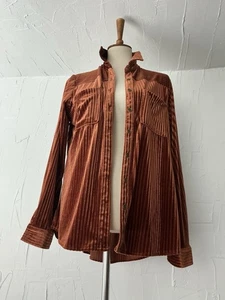 UMGEE USA women’s Shirt/jacket L Burned Velvet Cinnamon Buttoned Long Sleeve EUC - Picture 1 of 17