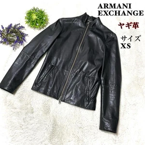 Armani Exchange Leather Jacket Black Goatskin XS Used Metal Logo - Picture 1 of 10