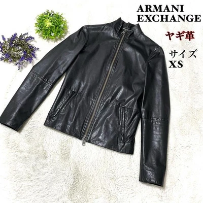 Armani Exchange Leather Jacket Black Goatskin XS Used Metal Logo - Image 1 of 4