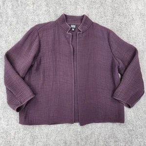 Eileen Fisher Jacket Womens Small Purple Textured Silk Rayon Blend Open Front - Picture 1 of 18
