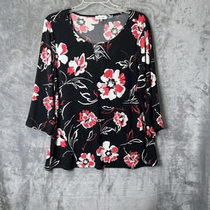 Calvin Klein Women's Black / Pink Floral Blouse 3/4 Sleeve Size 2X - Picture 1 of 10