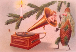 1907 Pinecone Man Fantasy Anthropomorphic Vintage Christmas Postcard Germany - Picture 1 of 3