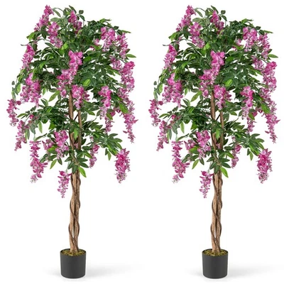 Planta de glicinia sintética árbol de ficus artificial de 5,5 pies de alto 2 piezas en maceta de vivero Foto 1 de 4