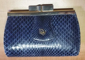 Vintage Dior Coin Wallet Purse Pouch Kiss Lock Blue Snake Print  DAMAGE - Picture 1 of 8