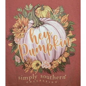 Simply Southern Kids Hey Pumpkin Long Sleeve Crew T-Shirt in Pumpkin Large $26 - Picture 1 of 4