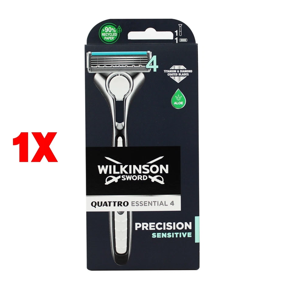 1 X Wilkinson Rasoio Quattro Essential 4 Titanium Sensitive 4 Lame Manico + 1 R - Immagine 1 di 1