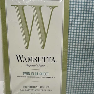 Vtg Wamsutta Supercale Plus Twin Flat Sheet Smoke Blue/White BNIP 200 Thread - Picture 1 of 5